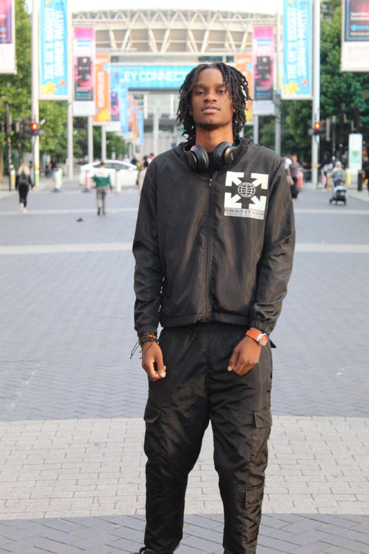 GNG black reflective windbreaker hoodie